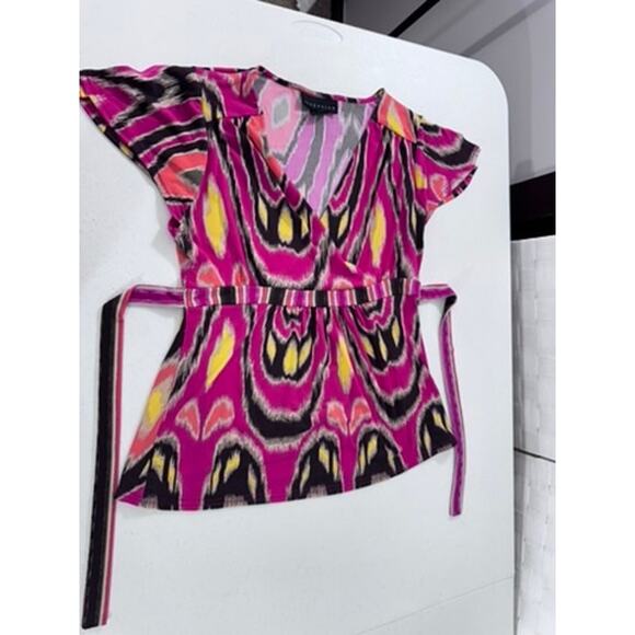 "ATTENTION" Y2K, BABYDOLL TOP, IKAT PATTERN,TIE BACK, V-NECK,90'S - Picture 3 of 10